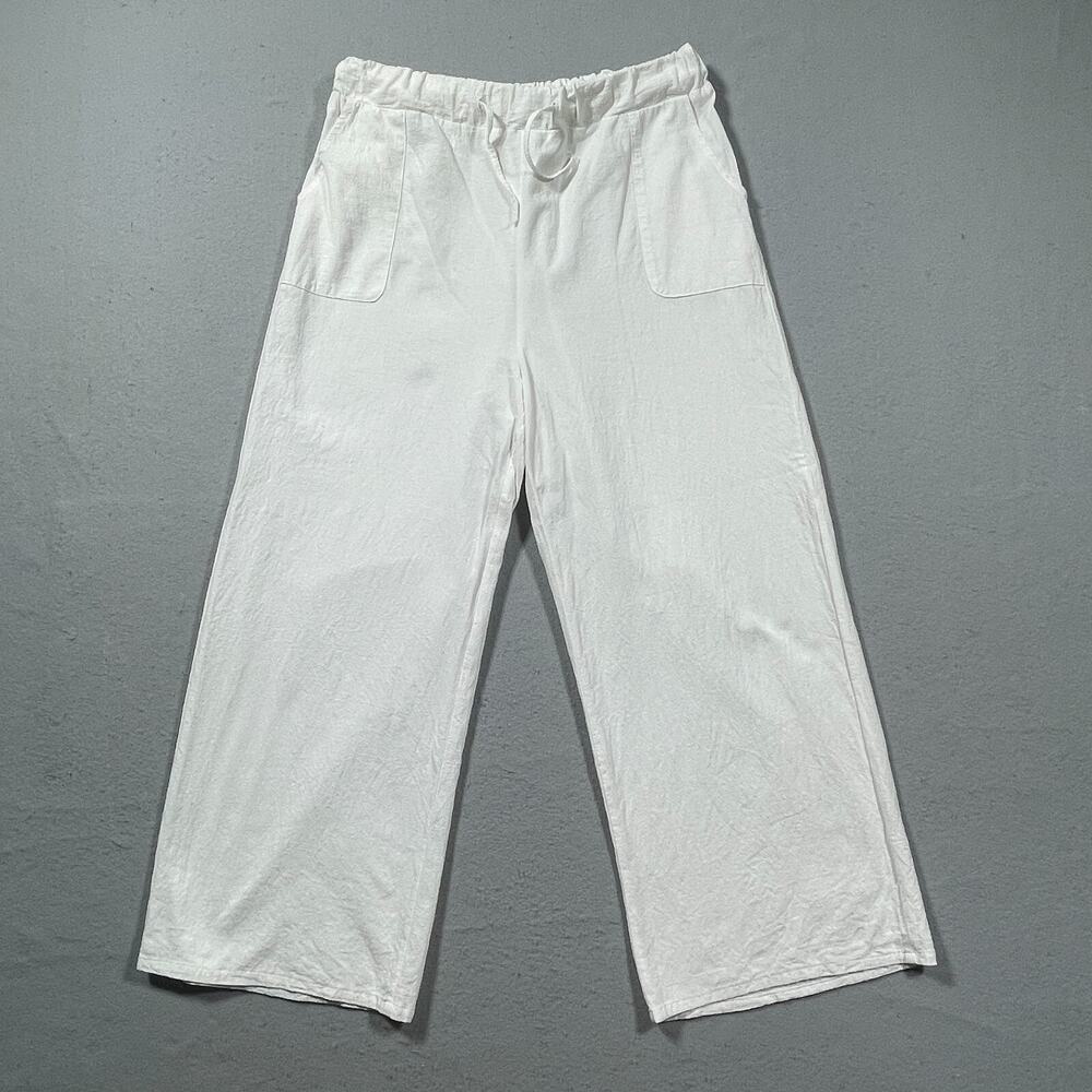 Mislook Linen Blend Pants Women Size XL Pockets White Wide Leg‎ Langelook